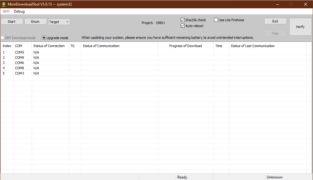 msm download tool connection timeout